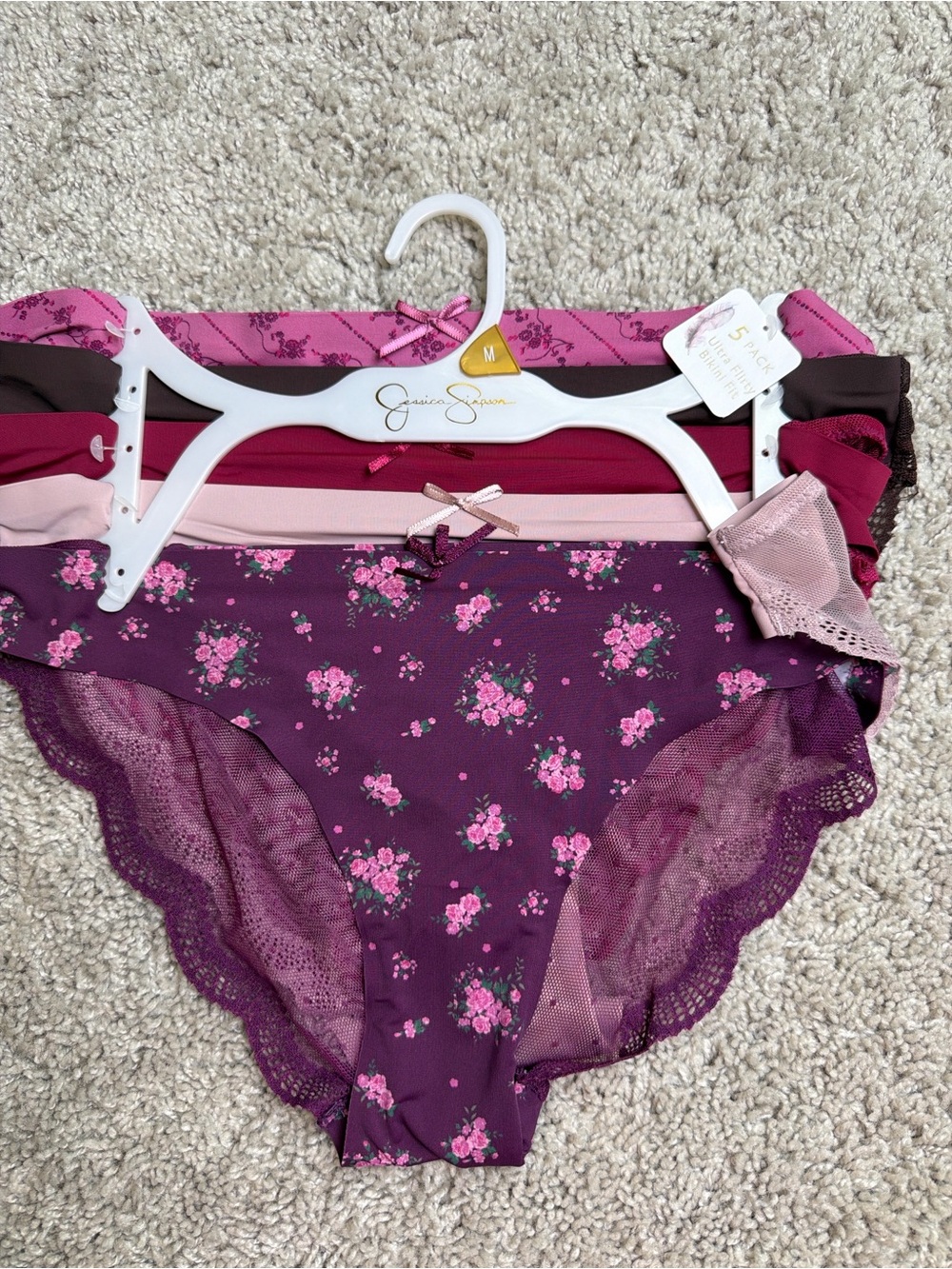 Jessica Simpson Floral Lace Bikini Panties - Plum & Pink Mix